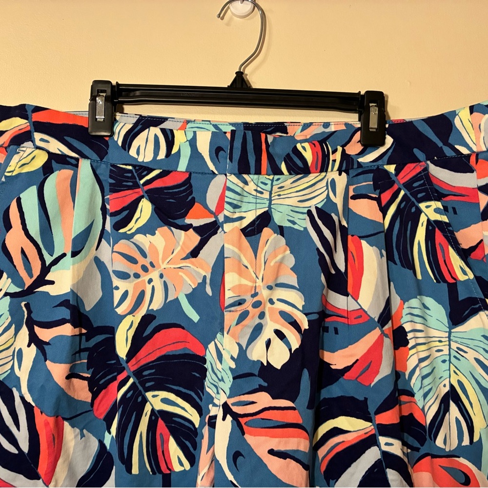 NWT IMAN Global Chic Wide-Leg Cotton Twill Crop Pants Tropical Stretch Blue 18W - Picture 3 of 11